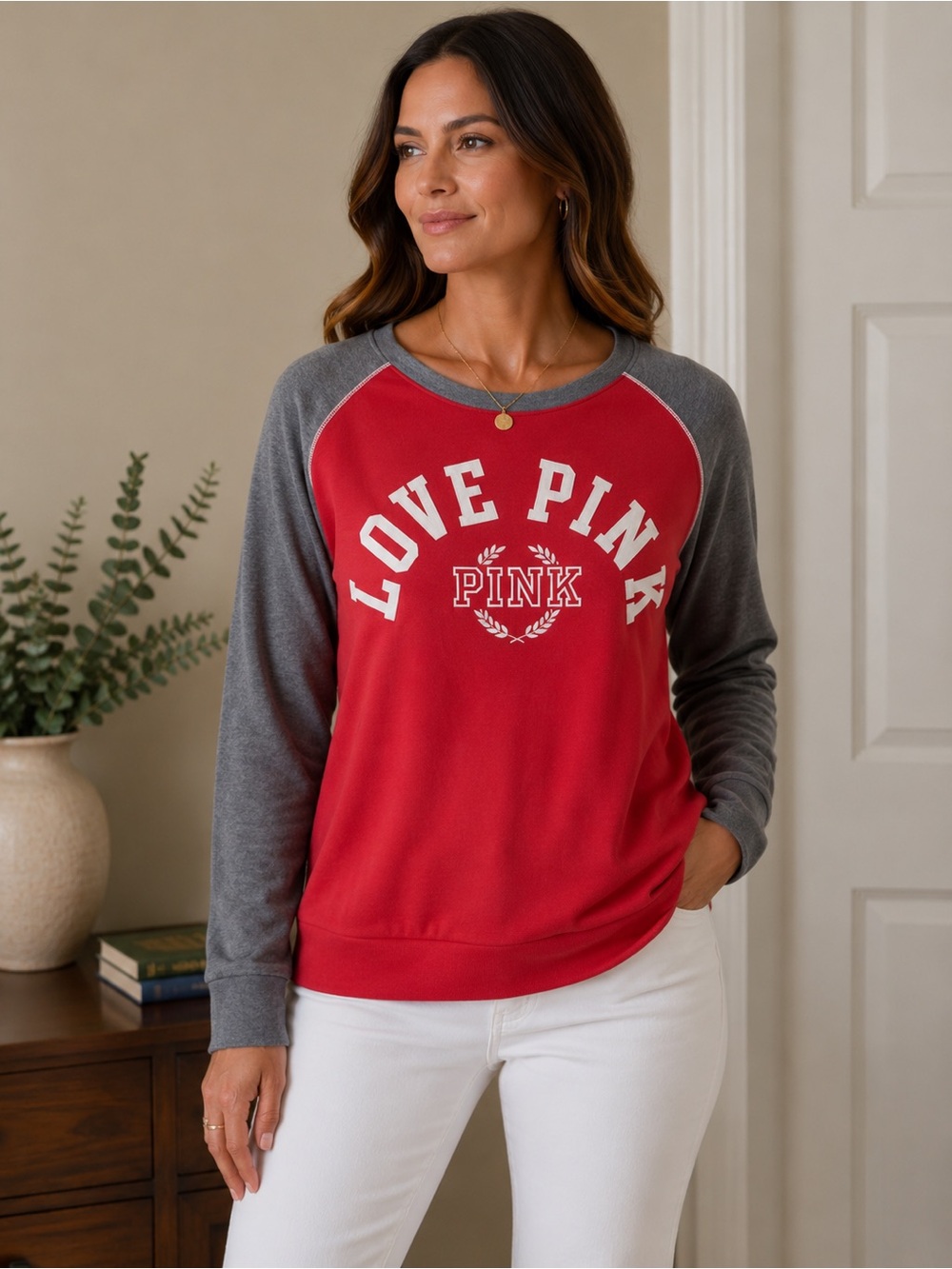 Victoria’s Secret Love Pink Sweatshirt Women RedGray Pullover